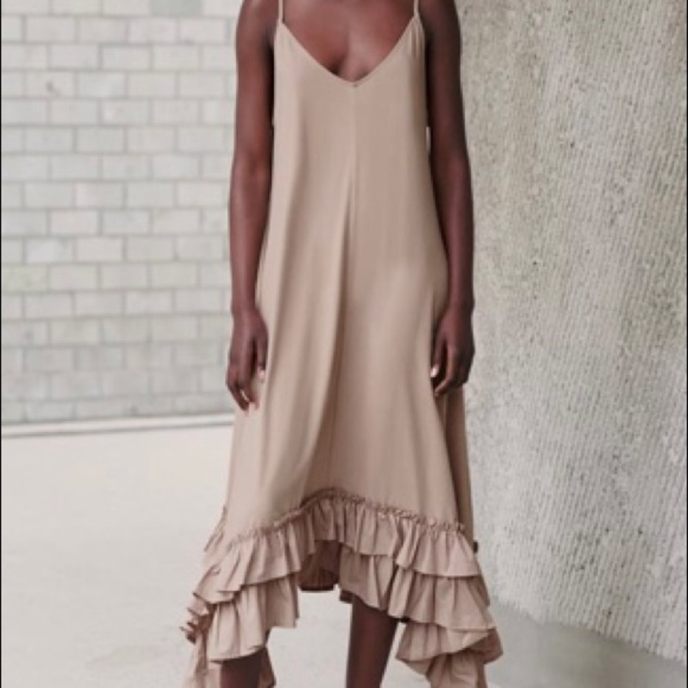 Zara Champagne Ruffle Maxi Dress